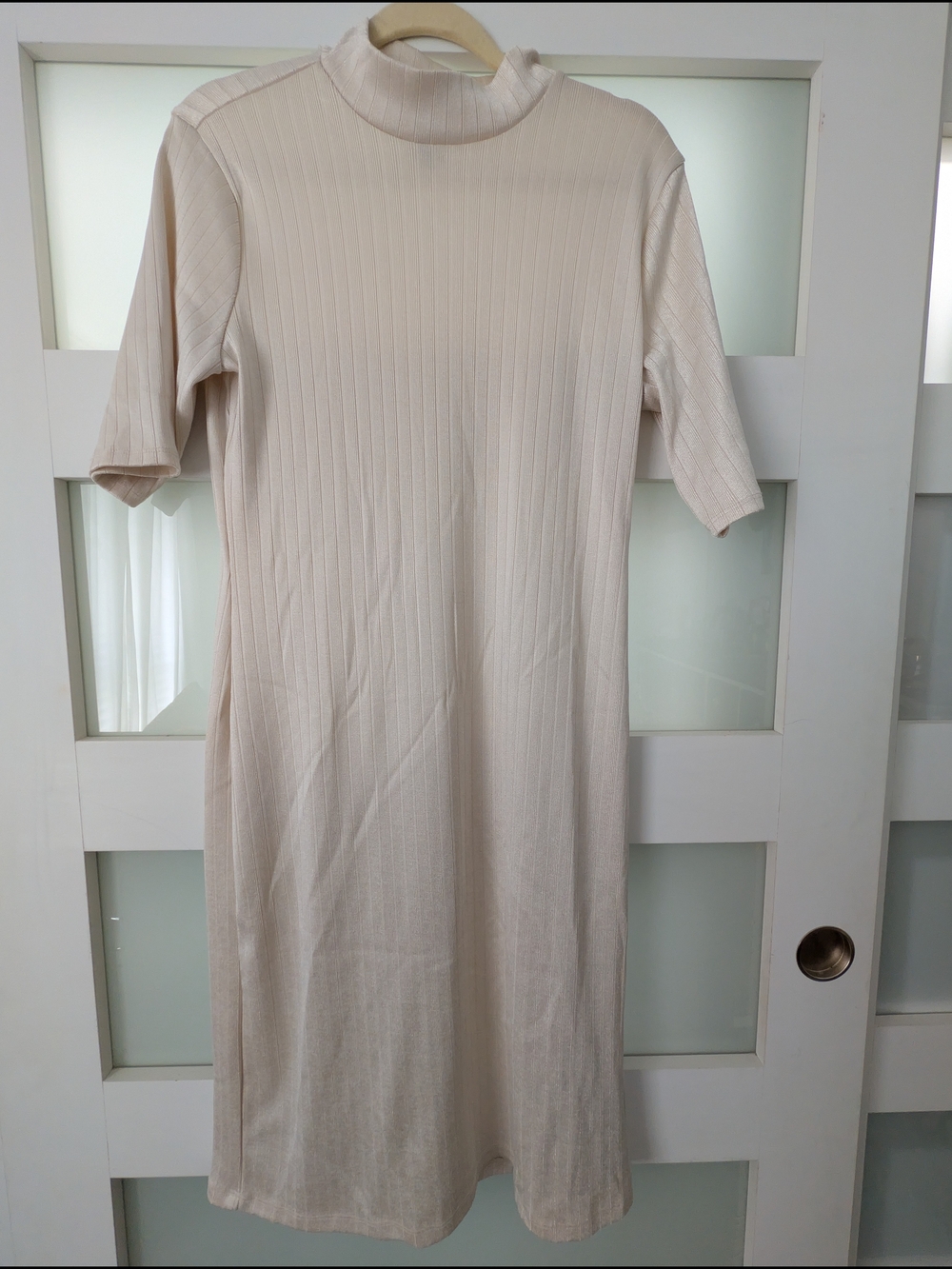 GAP Ribbed Mock Neck Midi Dress in Cream